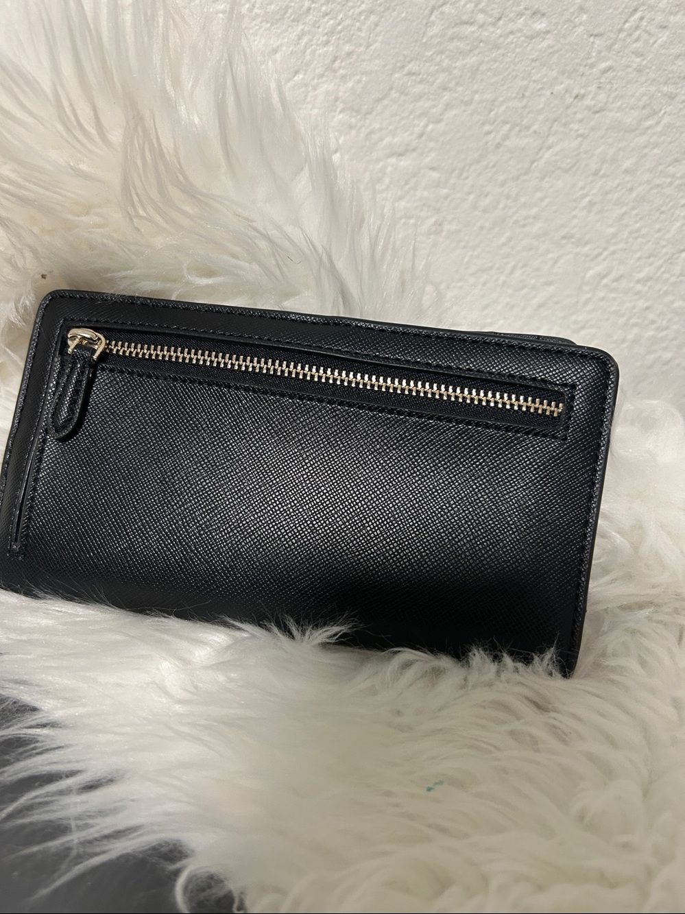 kate spade black saffiano zip-around continental wallet with gold logo 7”x3.5” - Picture 2 of 5